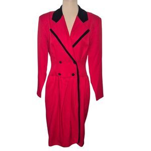 Rhodes Collections Inc, Vintage 80s Red Blazer Dress Velvet Trim Size 10